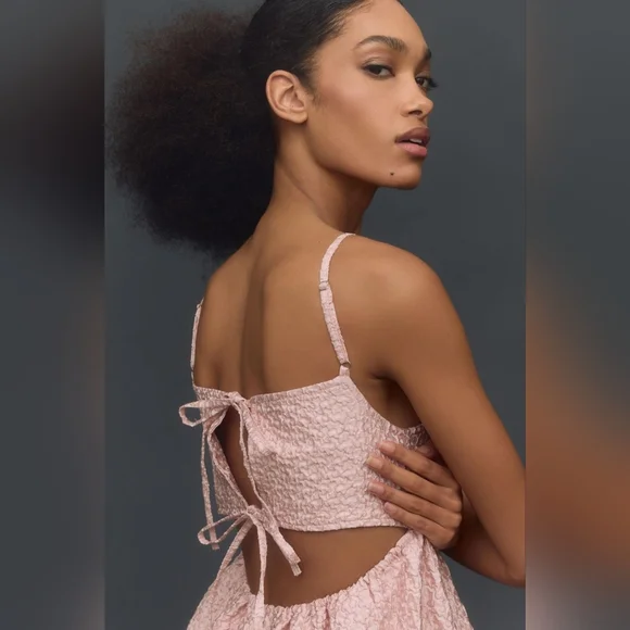 Aureta Studio x Anthropologie Square-Neck Bubble-Hem Mini Dress in Pink - Picture 4 of 16